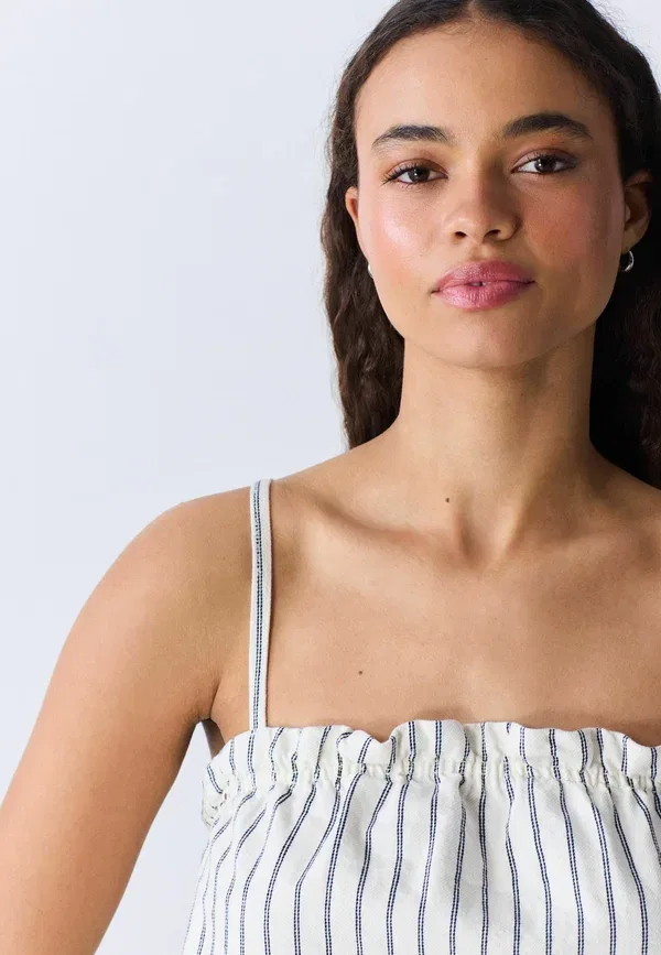 Топ с регулируемыми бретелями Petite fit - strappy denim top Next, Ecru Stripe, экрю — фото 4