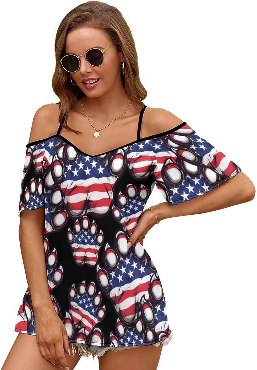 Женское платье-футболка с открытыми плечами, принт, Cold Shoulder Tops, Style