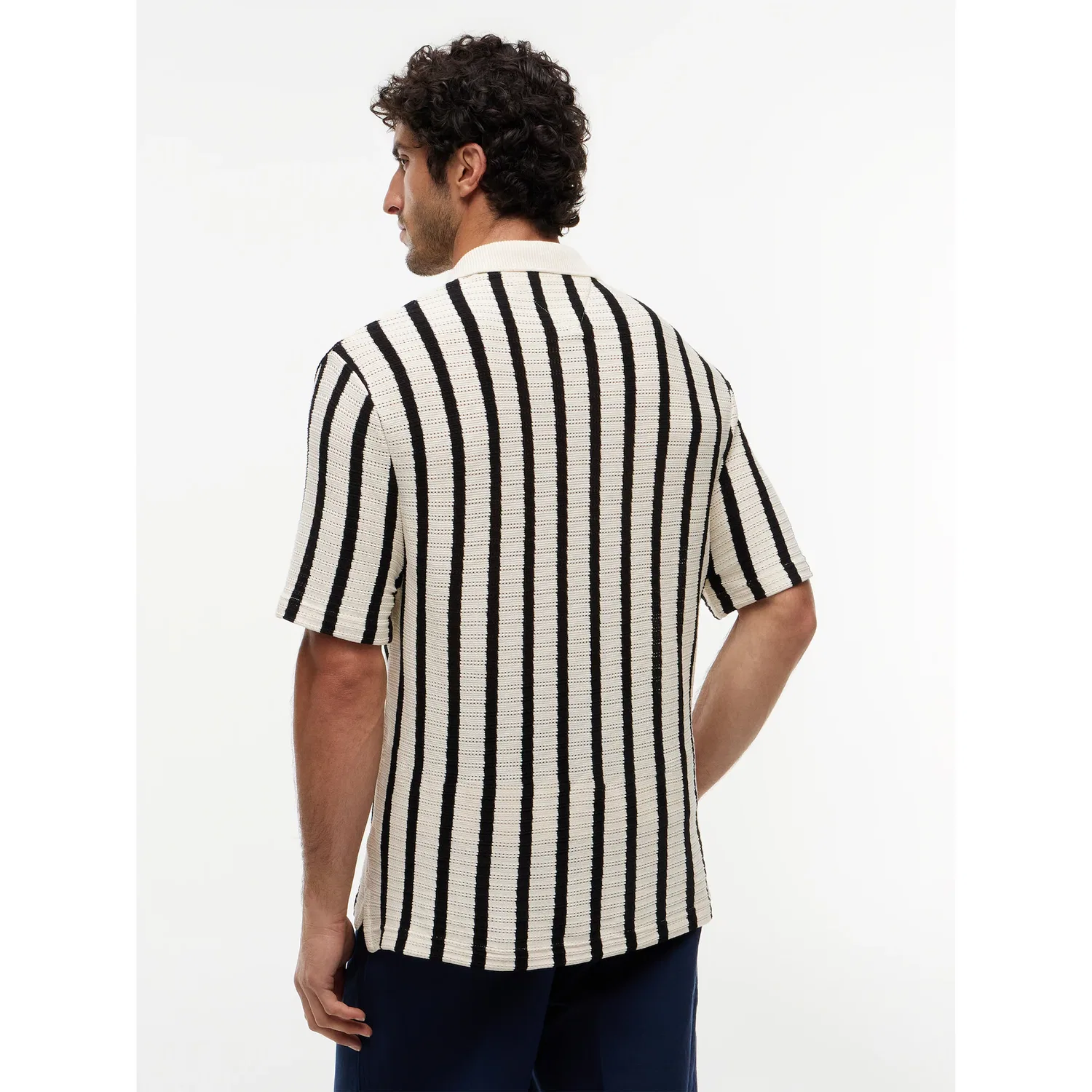Мужское поло из лохматого трикотажа свободного кроя Tommy Hilfiger, Muslin/Black — фото 3