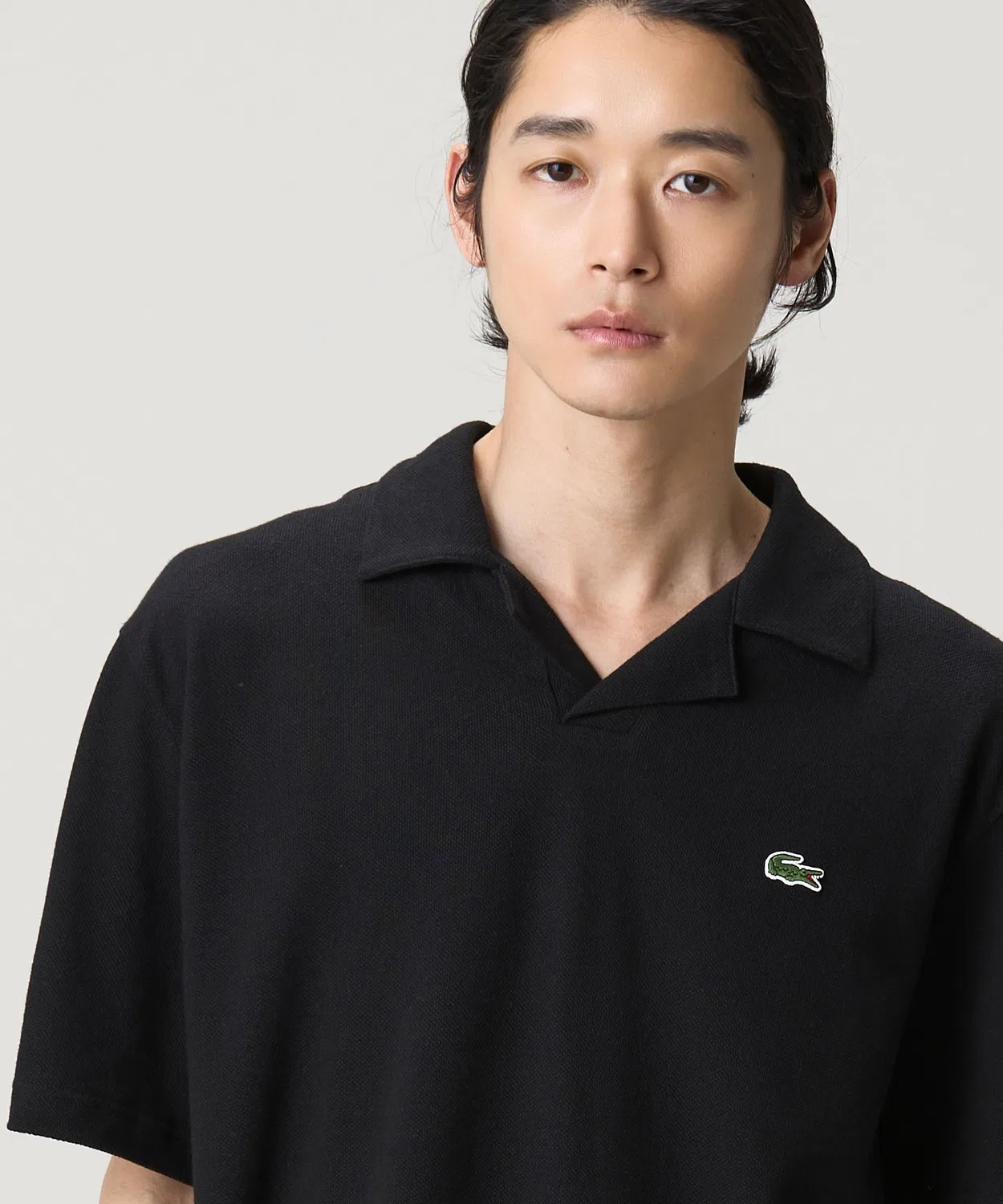 Мужская футболка поло с открытым воротом, хлопок и лен, Classic Fit LACOSTE, Off White — фото 2
