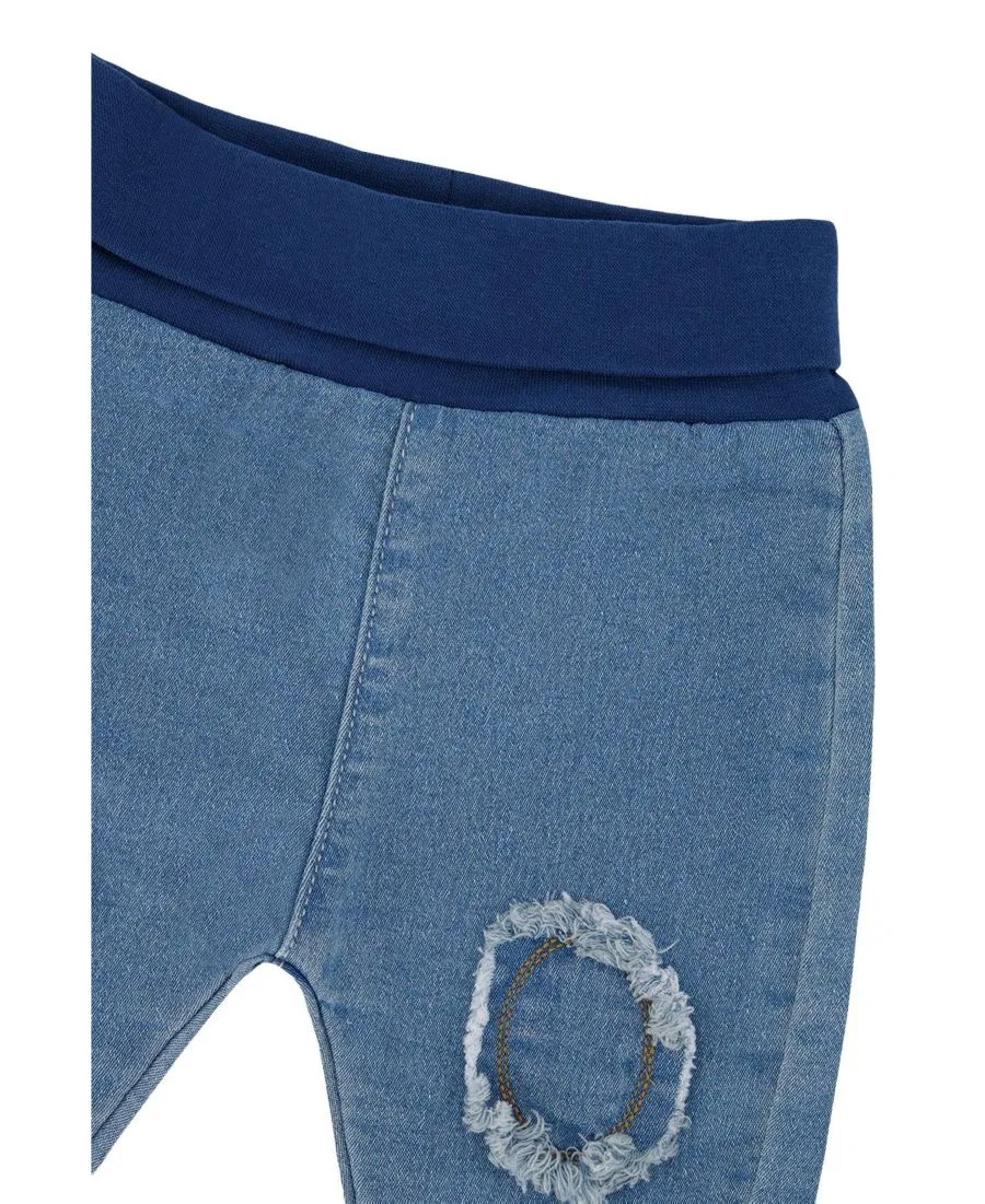 Детские джинсовые брюки из французского футера с отворотом, модель Evolutive Deux par Deux, Light Blue Denim — фото 4