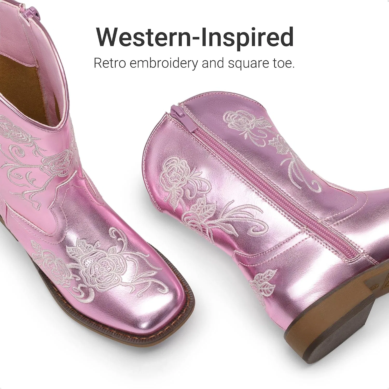 Детские сапоги для девочек с цветочной вышивкой Western DREAM PAIRS, Purple — фото 3