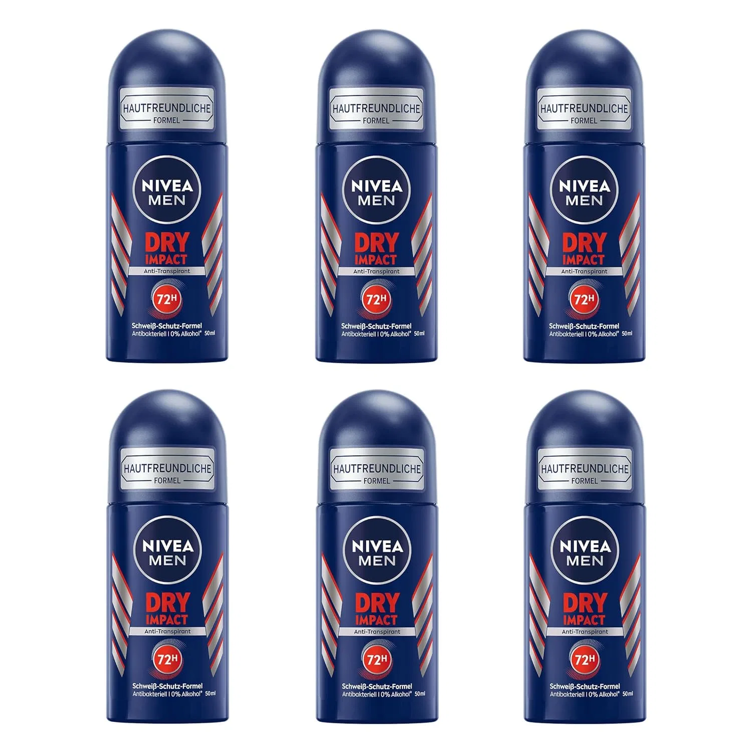 Дезодорант-ролик NIVEA Men Dry Impact Plus, набор 6x50 мл