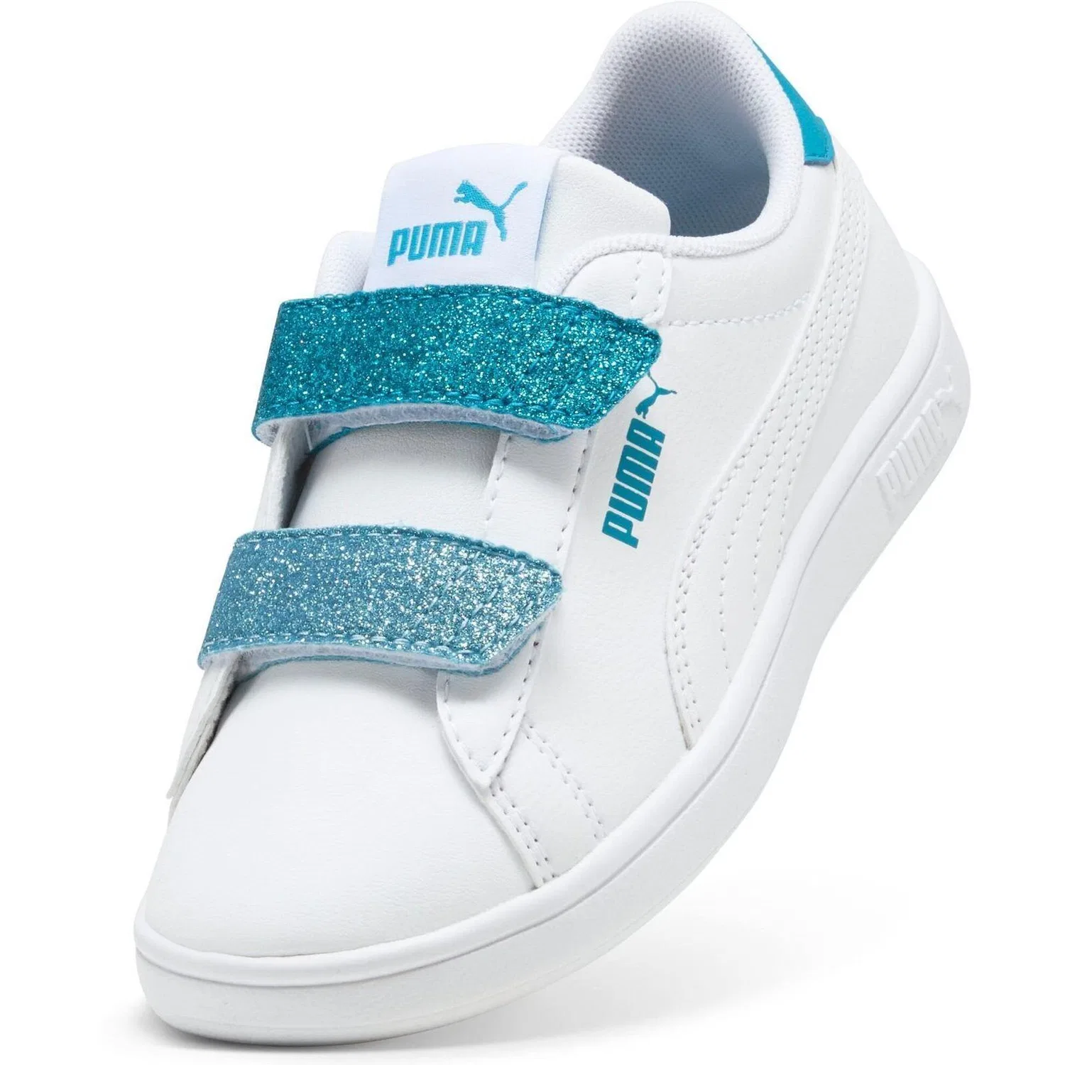 Детские кроссовки с блестками Puma Smash 3.0 L Glitter Velcro V Ps Pum, Weiß — фото 4