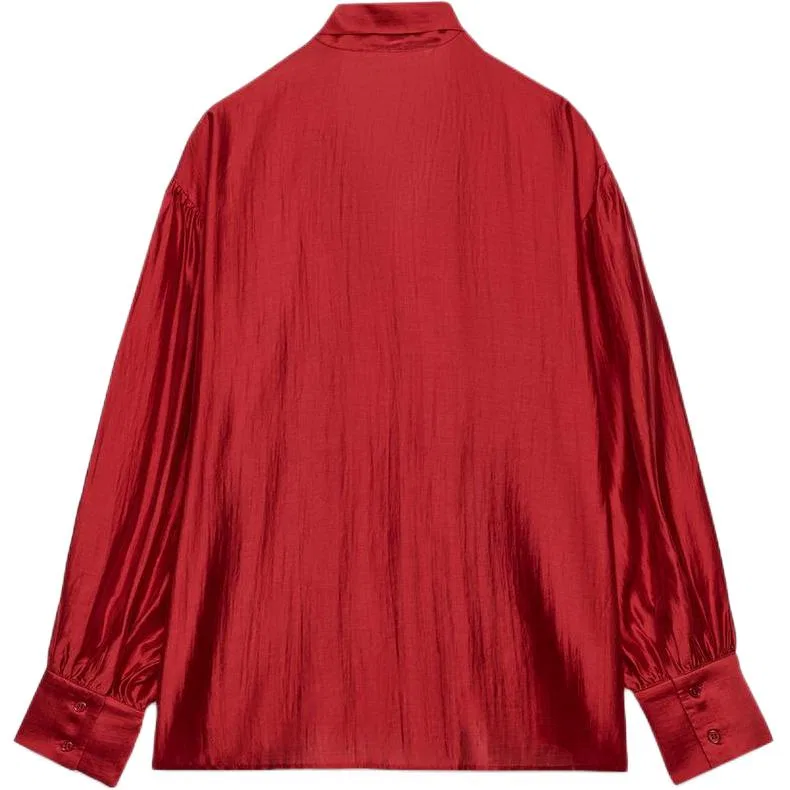 Женская рубашка с шарф-воротником, умеренная прямая посадка, ZARA, Red — фото 3