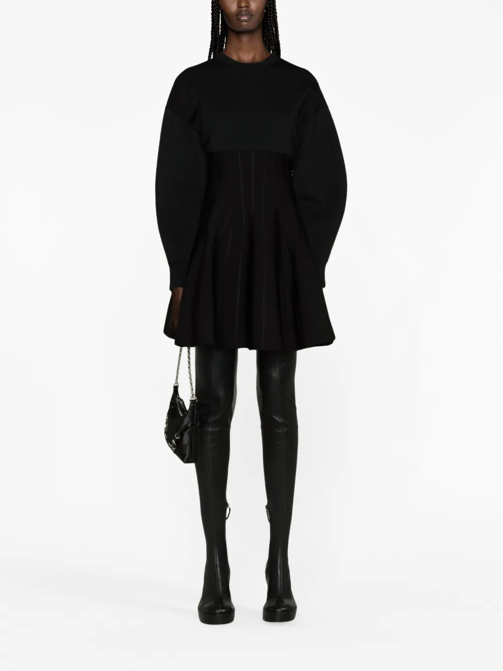 Расклешенное платье мини из смесовой шерсти Alexander McQueen, черный — фото 2