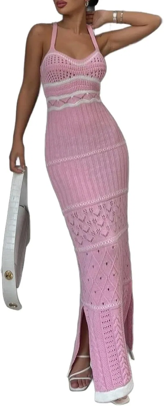 Женское облегающее платье макси с мermaid подолом Crochet, 4