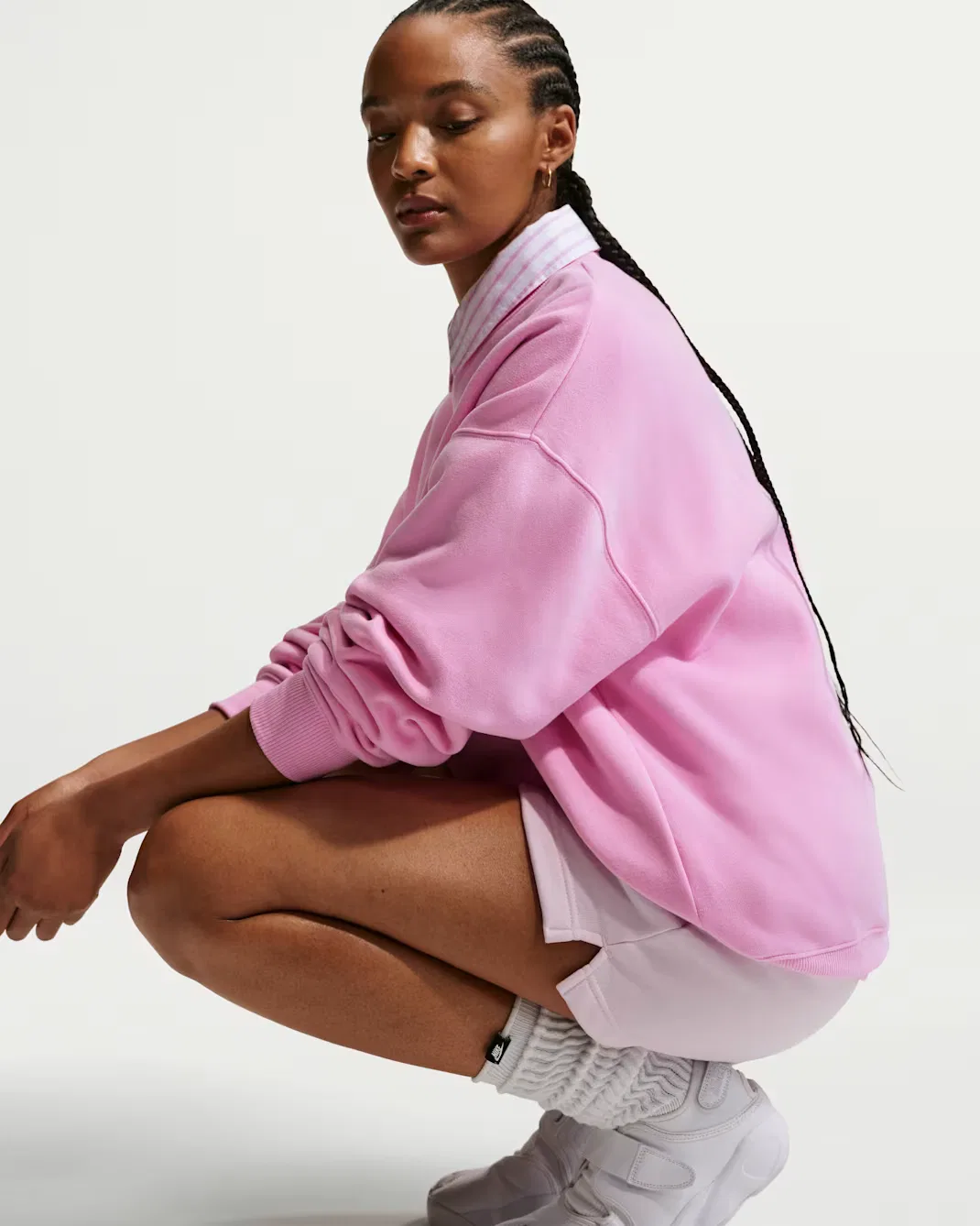 Женская толстовка оверсайз с круглым вырезом Nike Studio Fleece Medium Weight, Pink Rise/Sail — фото 3