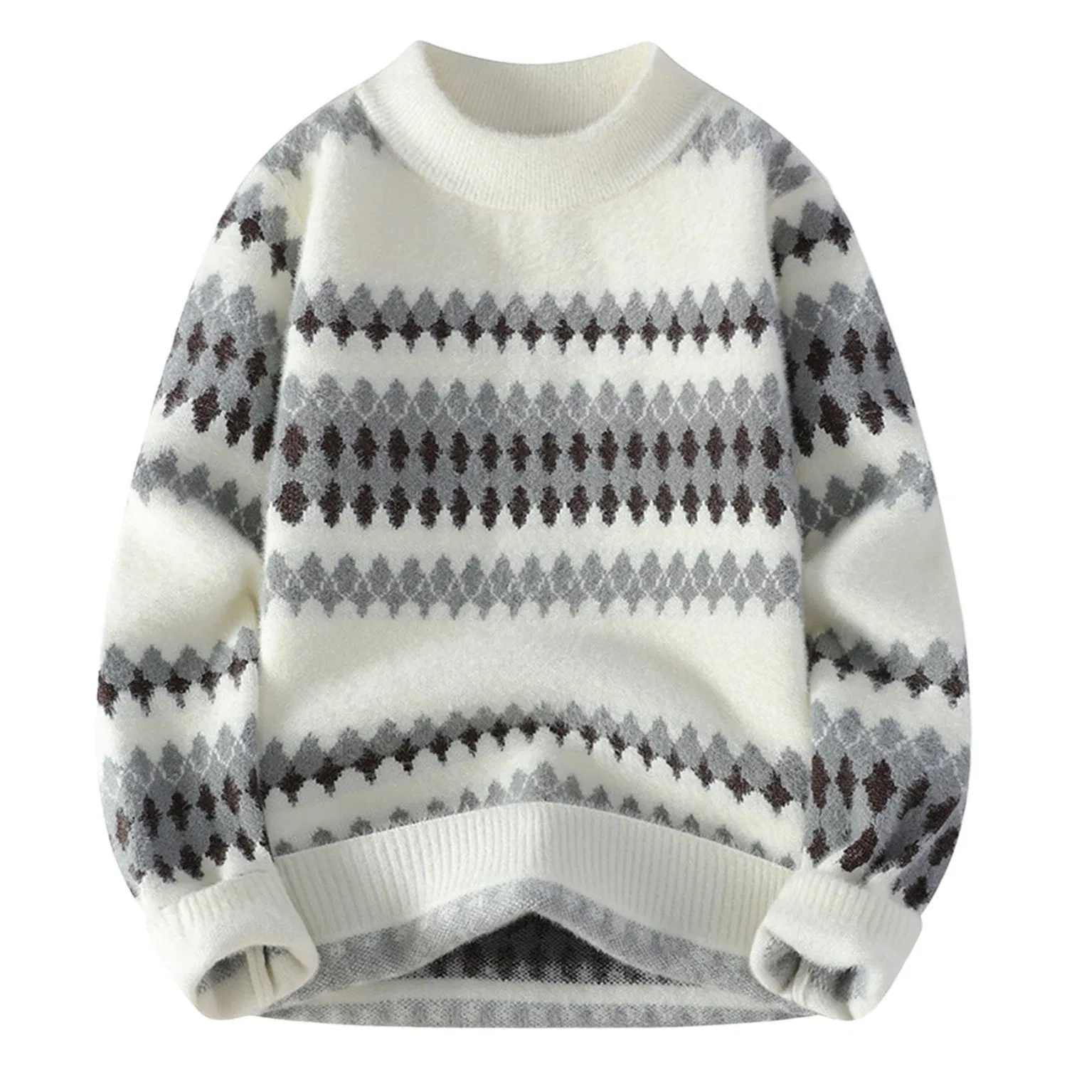 Мужской свитер с жаккардовым узором Retro Jacquard Knit, 4-light Grey