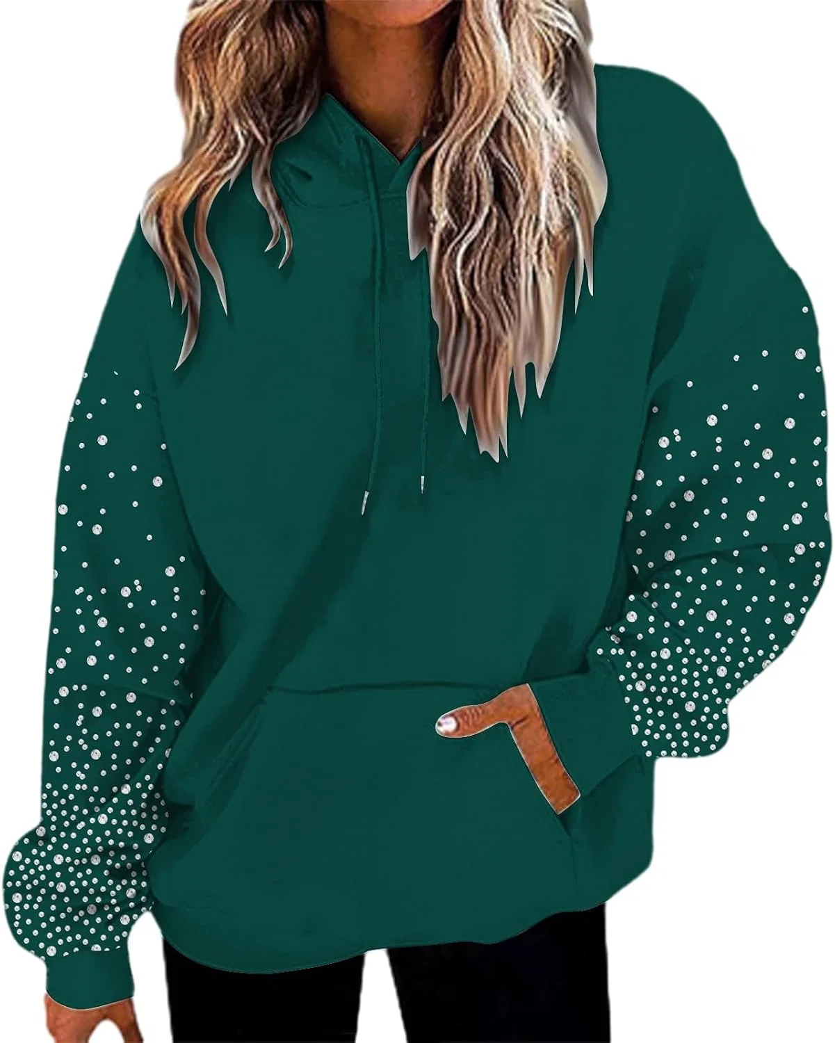 Женское блестящее худи с принтом, Oversized, чёрно-/зелёный