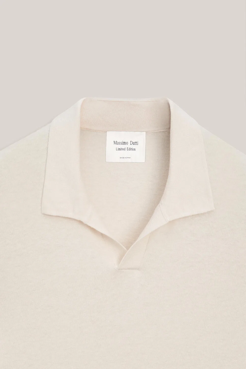 Вязаный поло из хлопка и льна - лимитированная серия Massimo Dutti, кремовый — фото 4