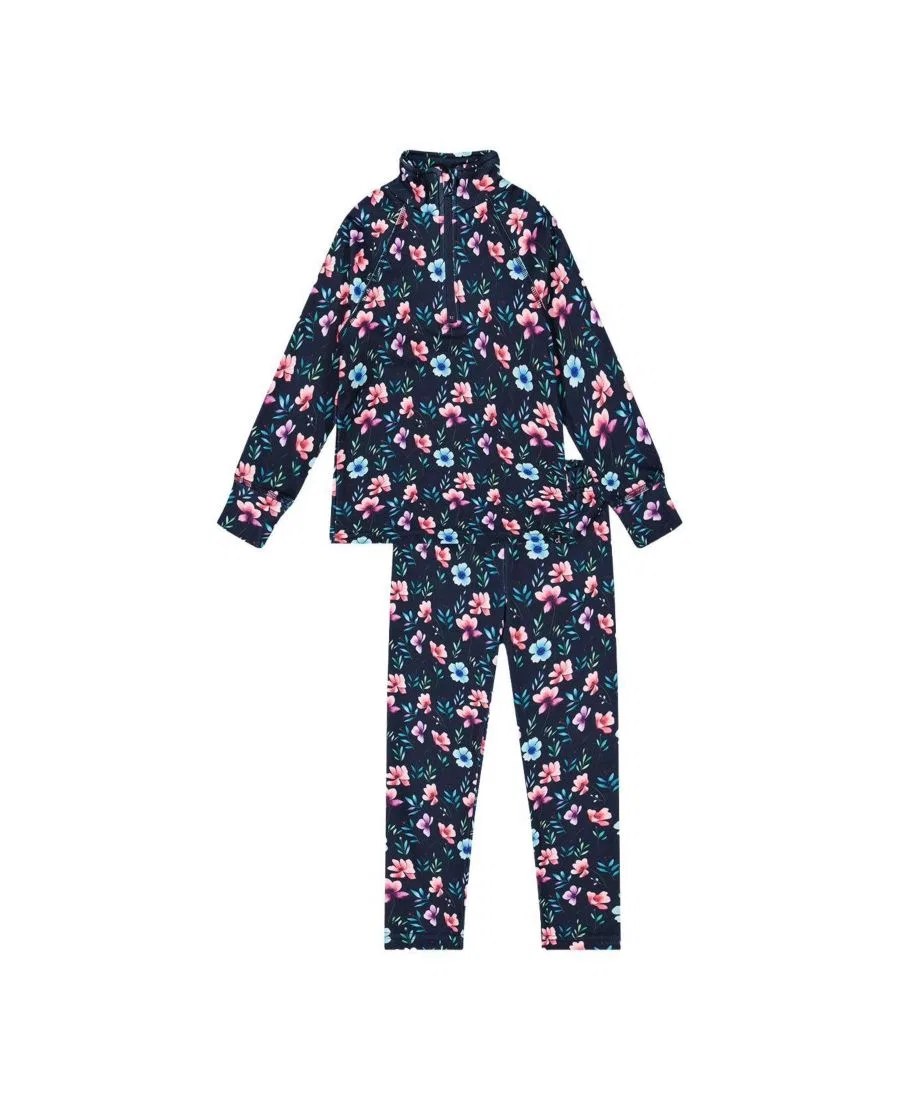 Комплект термобелья для девочек с принтом, модель Blue Floral Print Deux par Deux, Blue Floral Print