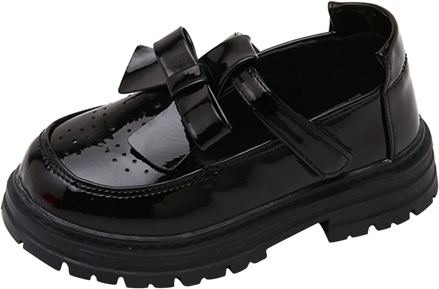 Детские туфли-лоферы для девочек с бантом Leather Single Non Slip Thick Bottom Shoes Girls Dance Performance Shoes, Black