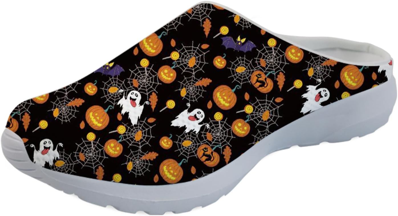 

GLENLCWE Милые мужские сабо с коровьим принтом, женские прогулочные мюли, кроссовки, сетчатые мягкие садовые сабо, легкая водная обувь, Halloween Ghost Pumpkin