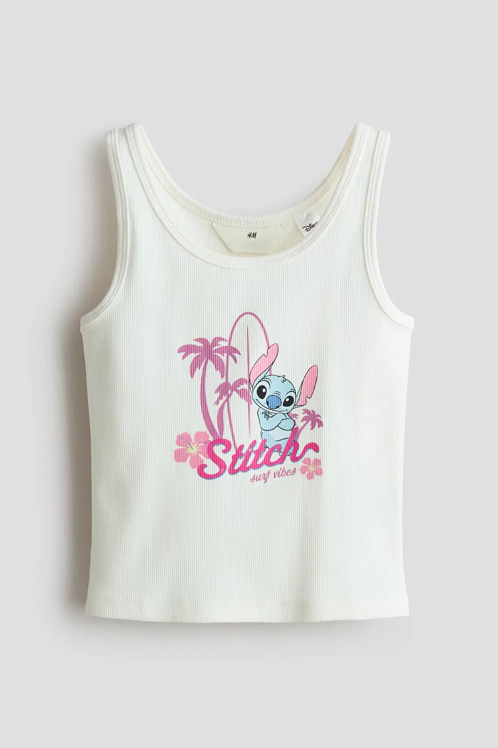 Ребристый топ с узорчатым принтом H&M, Weiß/Lilo & Stitch