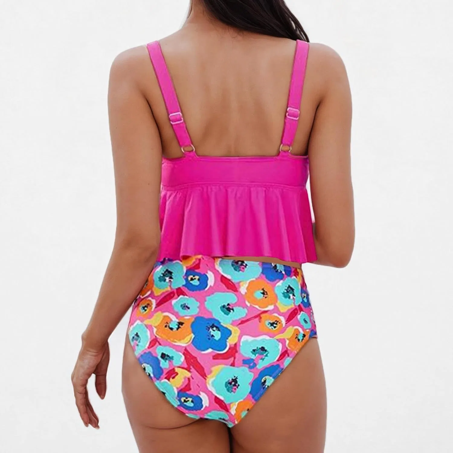 Женский танкини с утягивающим топом High Waisted, Hot Pink — фото 2