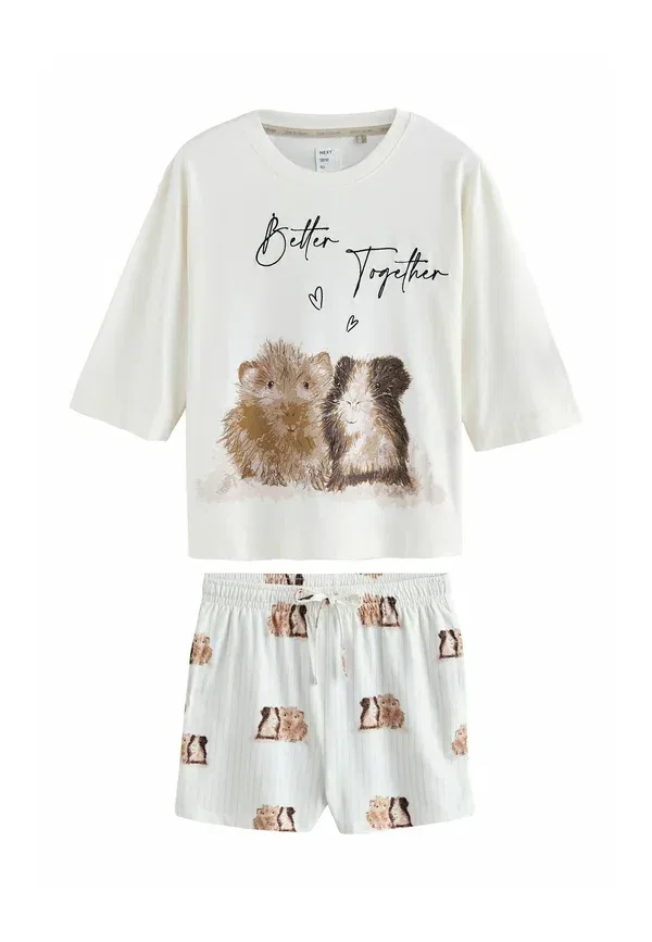 Пижамный комплект с принтом Regular fit - short pyjamas set Next, Cream Guinea Pig, кремовый