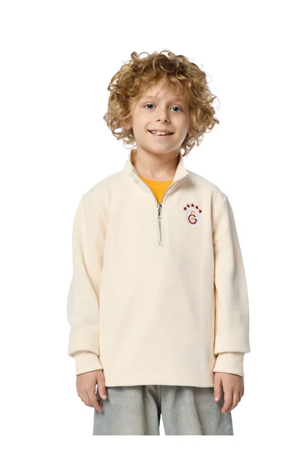 Детские свитшот с длинным рукавом Galatasaray 5 star half zip kids sweat Gsstore, Ecru