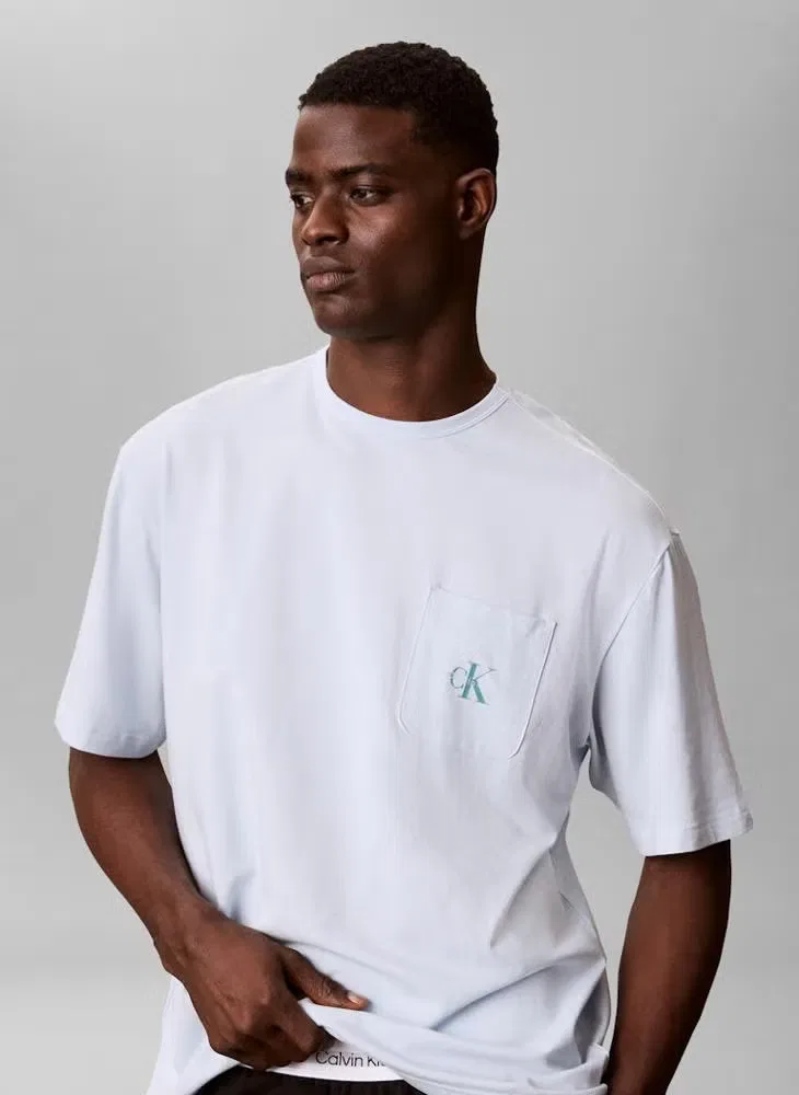 Топ пижамный с логотипом монограммы Icon Cotton Stretch Calvin Klein, синий — фото 4
