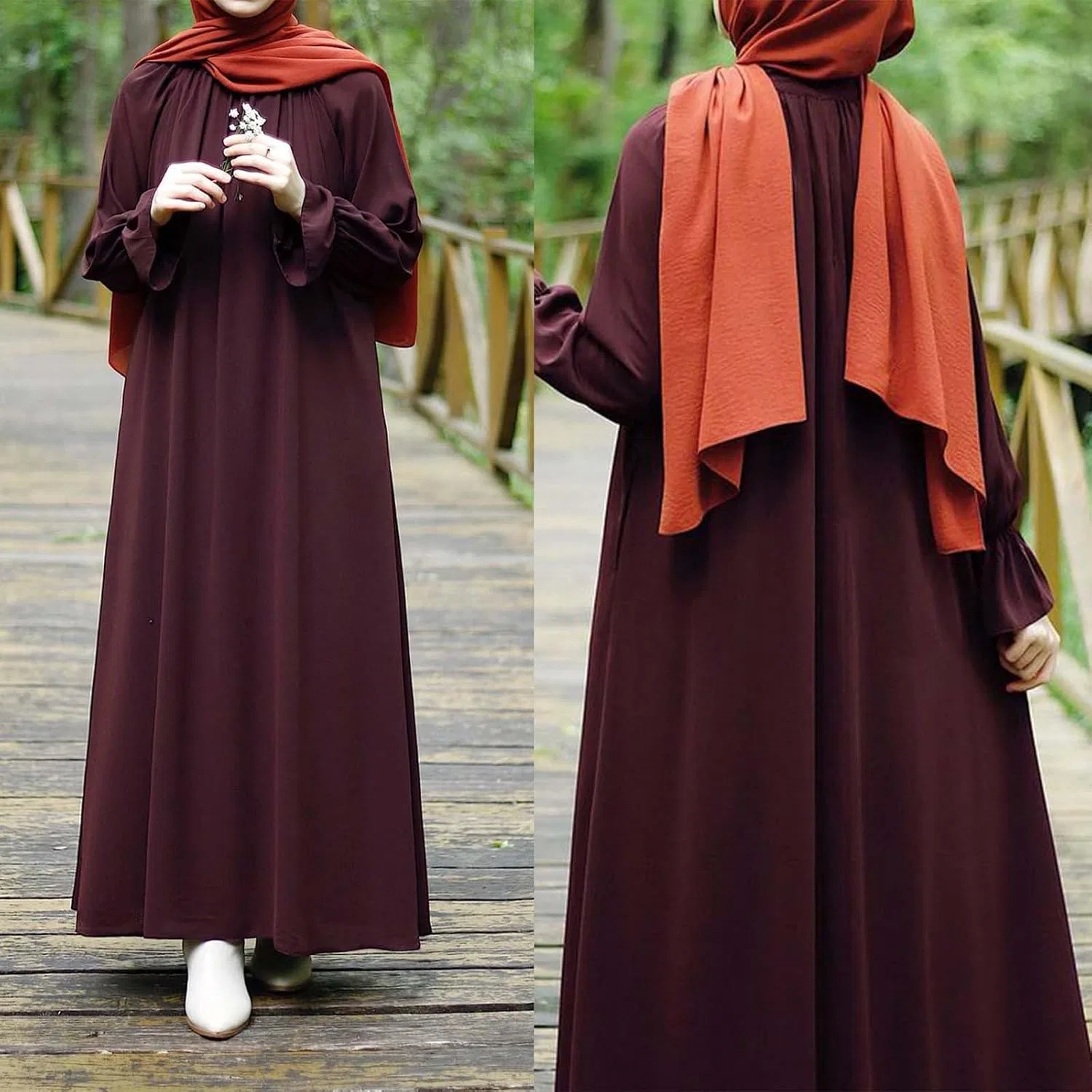 Женское мусульманское платье для молитвы кафтан Abaya Robe, Red — фото 4