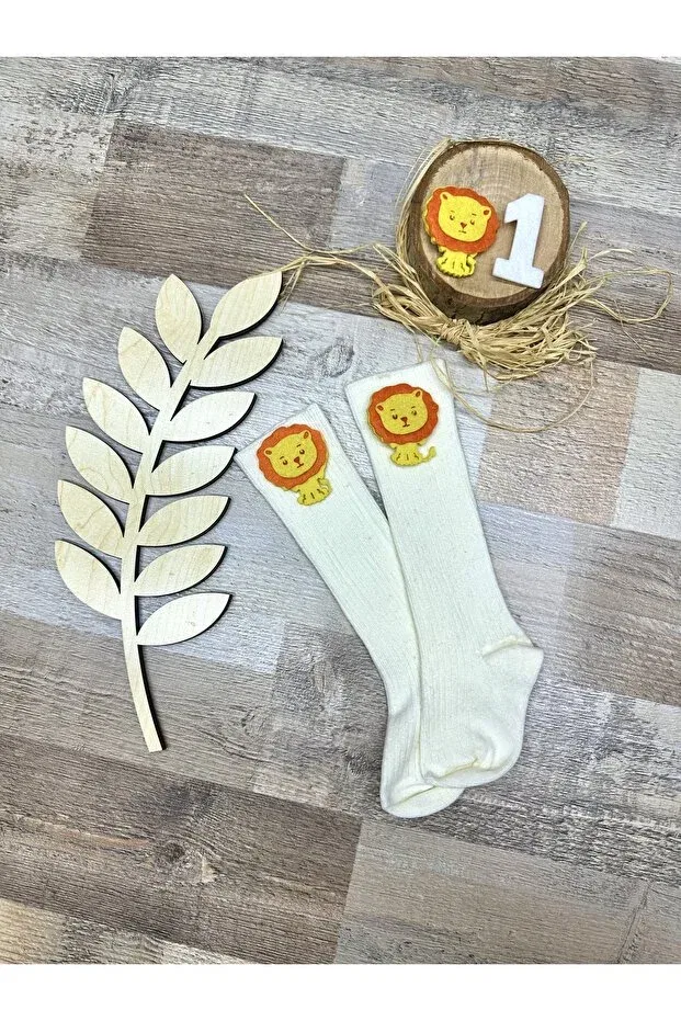 Детские носки для новорожденных с принтом Safari concept baby knee socks with lion Feriatolye, Nude Color
