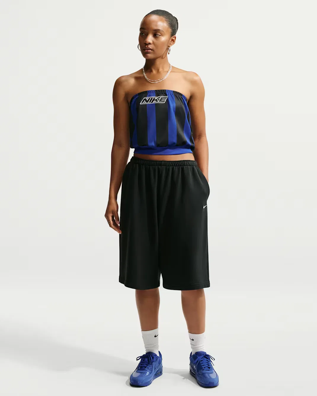 Женский облегающий полосатый трикотажный топ-бандо Nike Sportswear, Old Royal/Black/White — фото 4