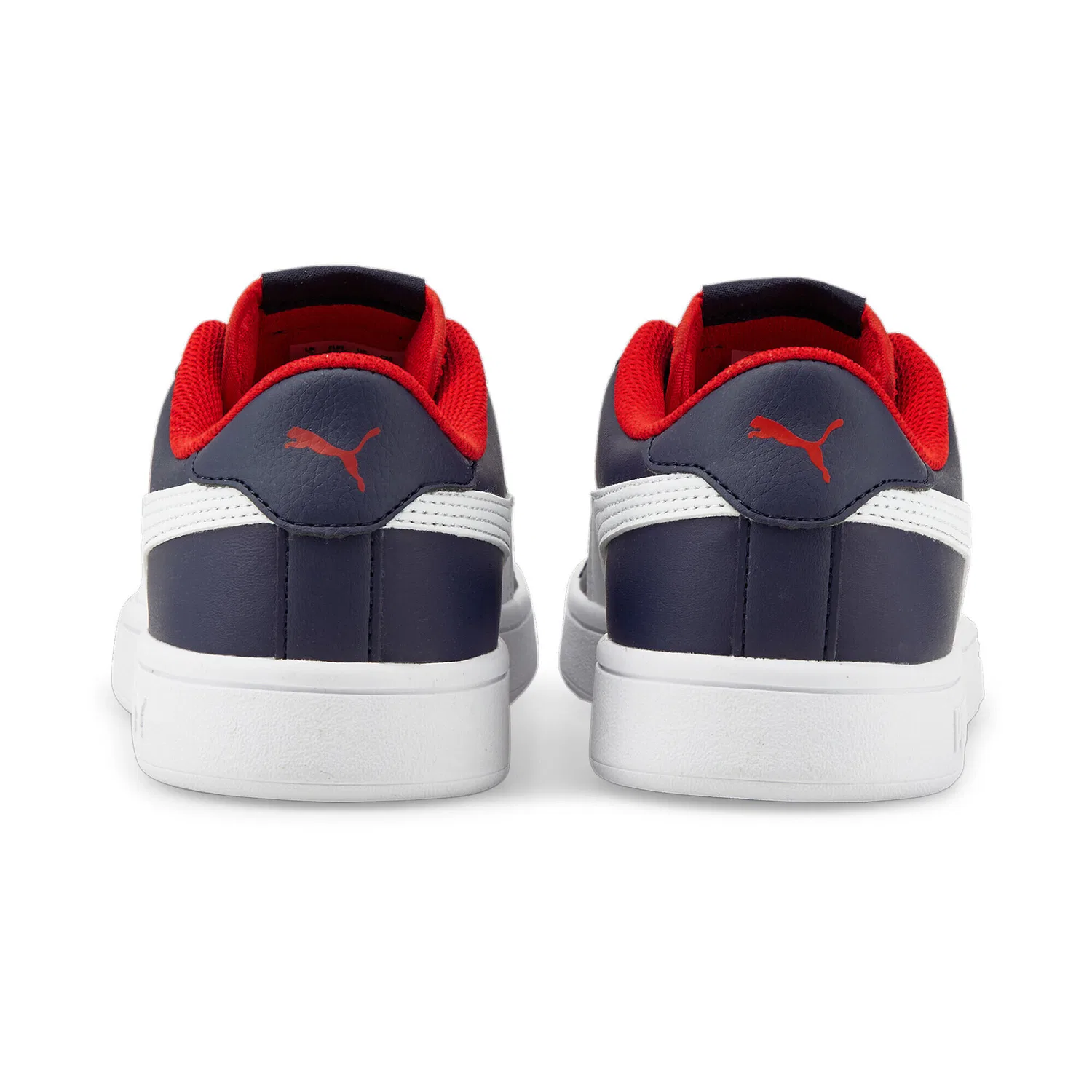 Детские кожаные кеды Smash V2 Puma, Peacoat White High Risk Red Blue — фото 4