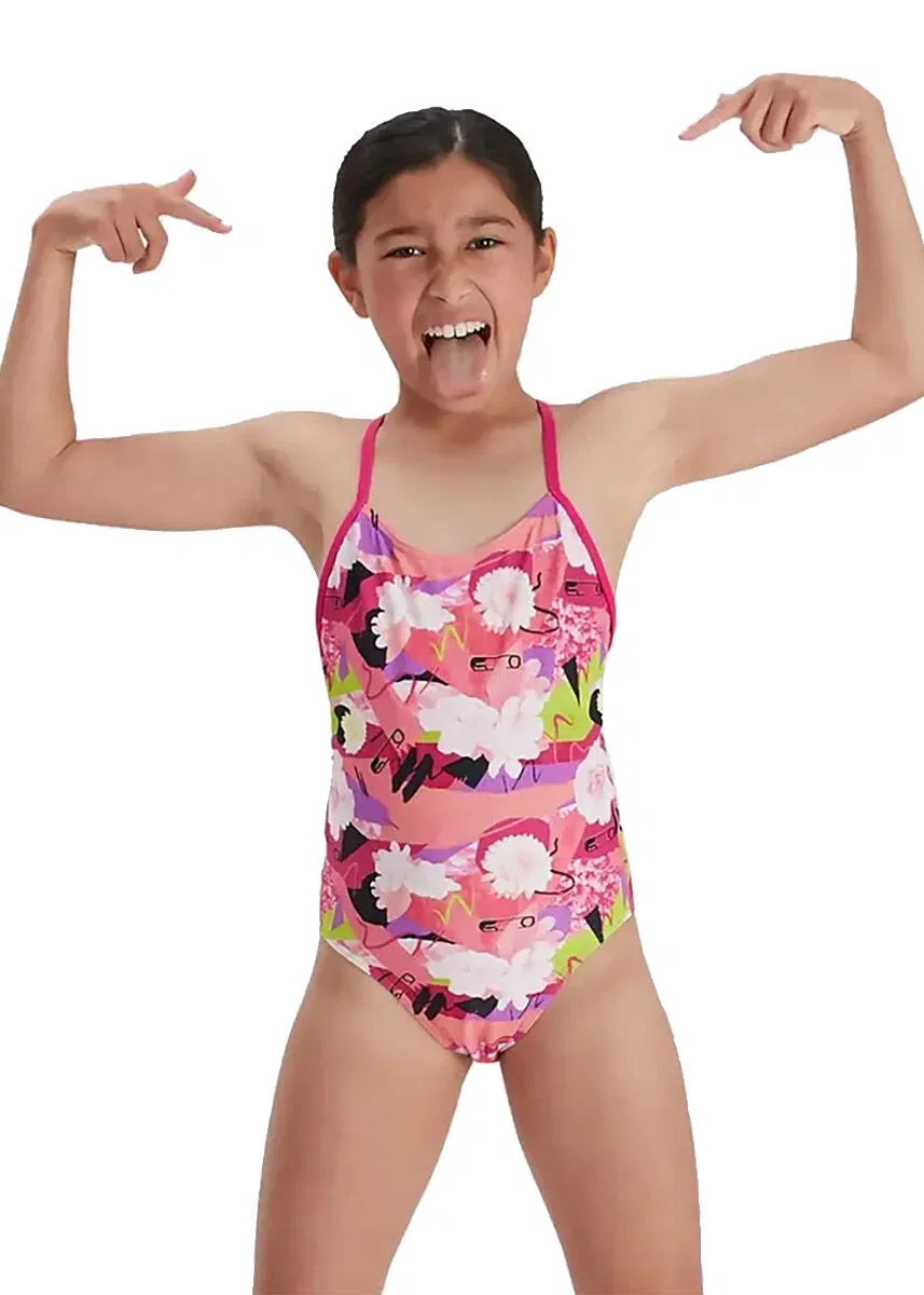 Детский купальник с цветочным принтом Punk Floral Lane Line Back Speedo, Роза