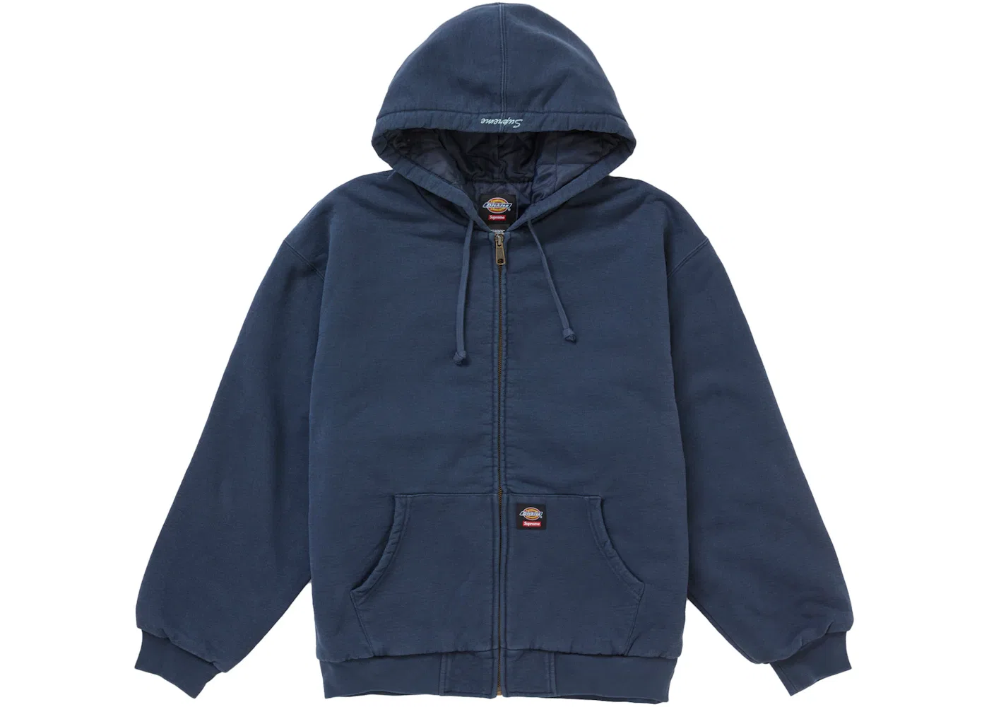 Мужская худи с принтом Supreme Dickies Quilted Lined Zip Up Hooded Sweatshirt, Navy