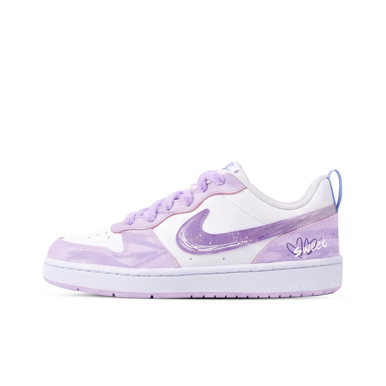 Детские кеды для скейтбординга с ручной росписью Nike COURT BOROUGH RECRAFT, White Purple — фото 3