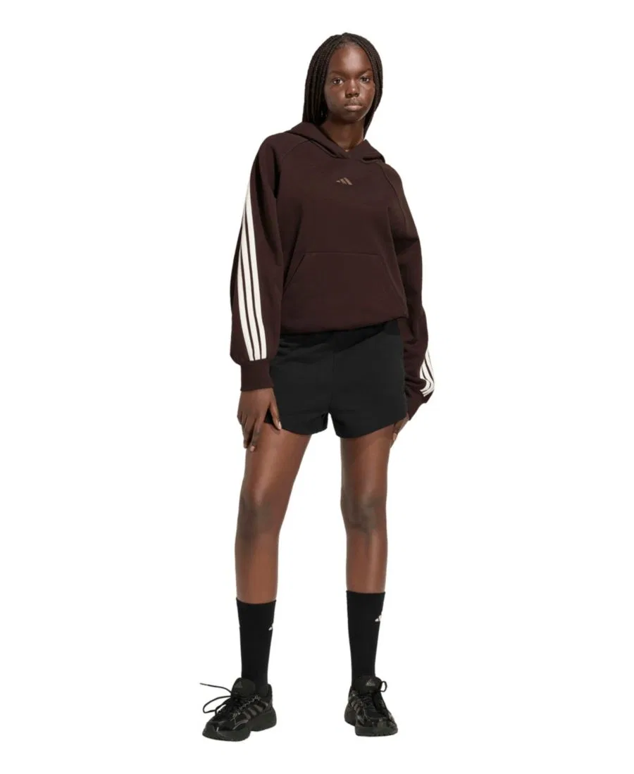 Худи свободного кроя с капюшоном и тремя полосами adidas, Aurora Coffee/White — фото 2