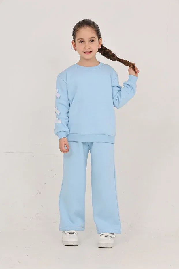 Детское для девочек базовое комплект из свитшота и палаццо Erdem Kids, Baby Blue