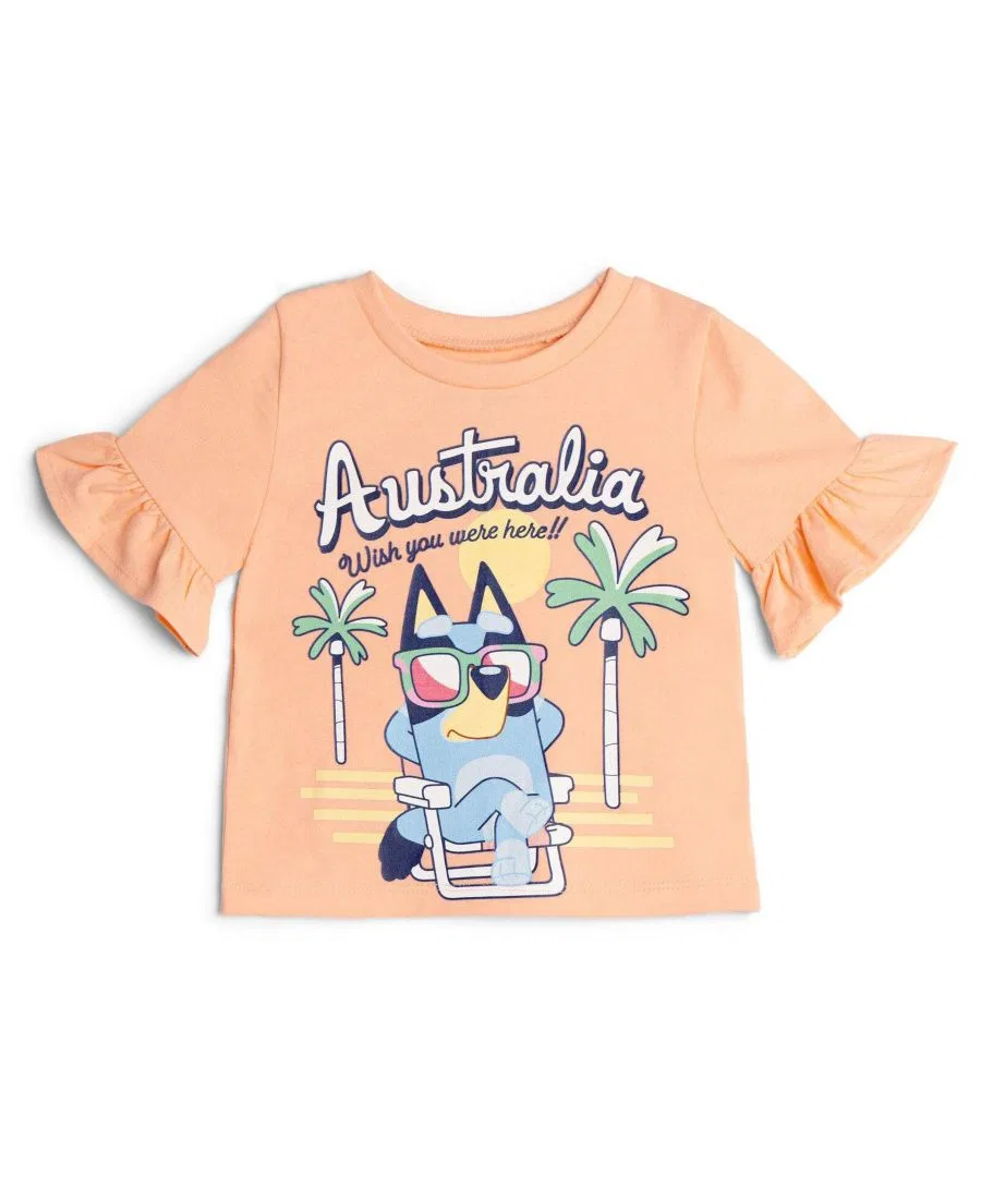 Комплект из футболки и шорт для девочек, с принтом Bluey Bluey, Peach Stripe Bluey — фото 3
