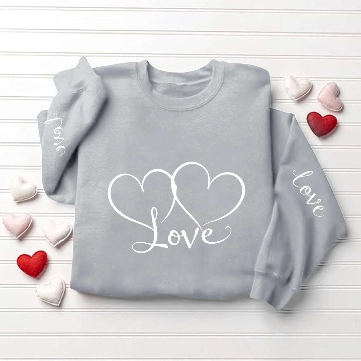 Женский свитшот с длинным рукавом Valentine Heart, серый — фото 3