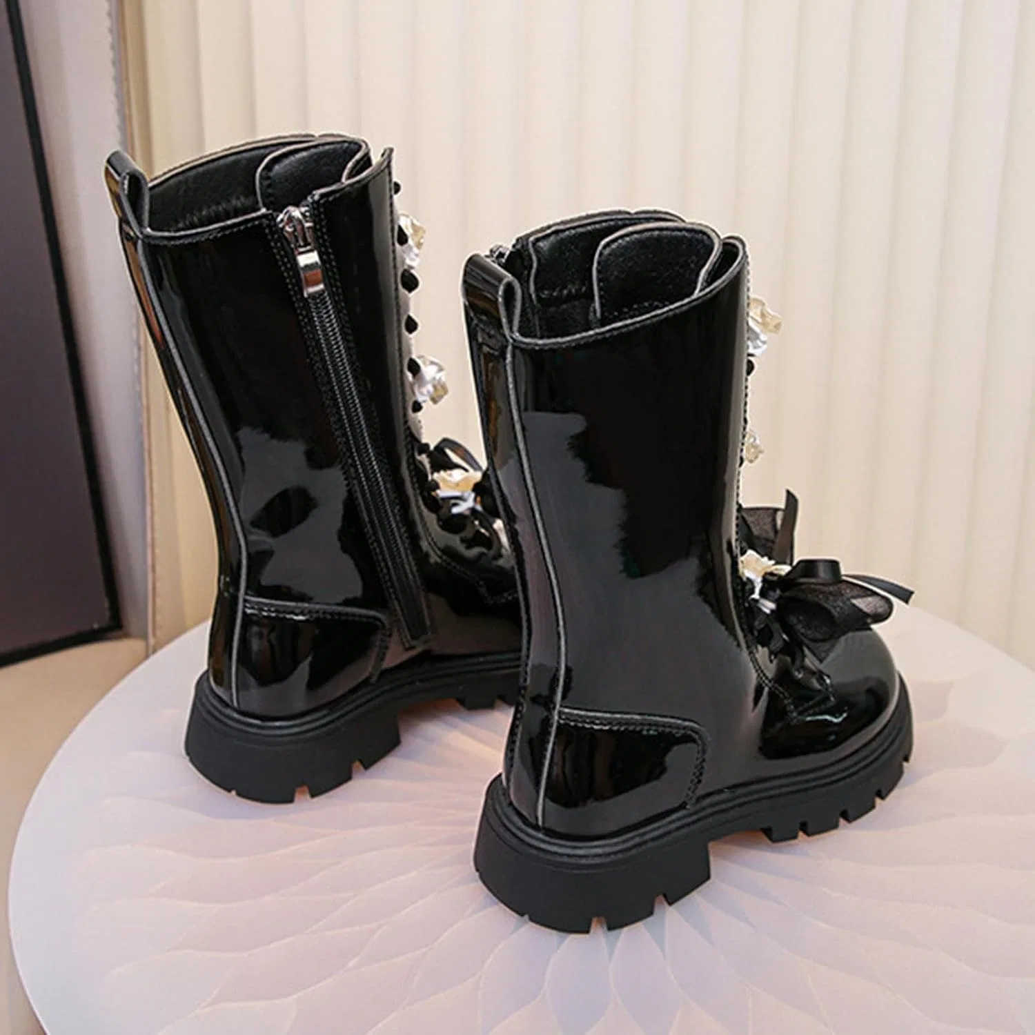 Детские сапоги для девочек с принтом розы Princess Fashion Riding Shoes, Black — фото 4