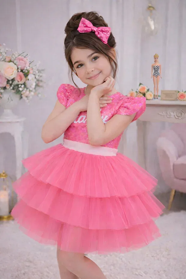 Детское платье для девочек с пайетками Crowned Birthday Party Pink Rumi Kids, Orange