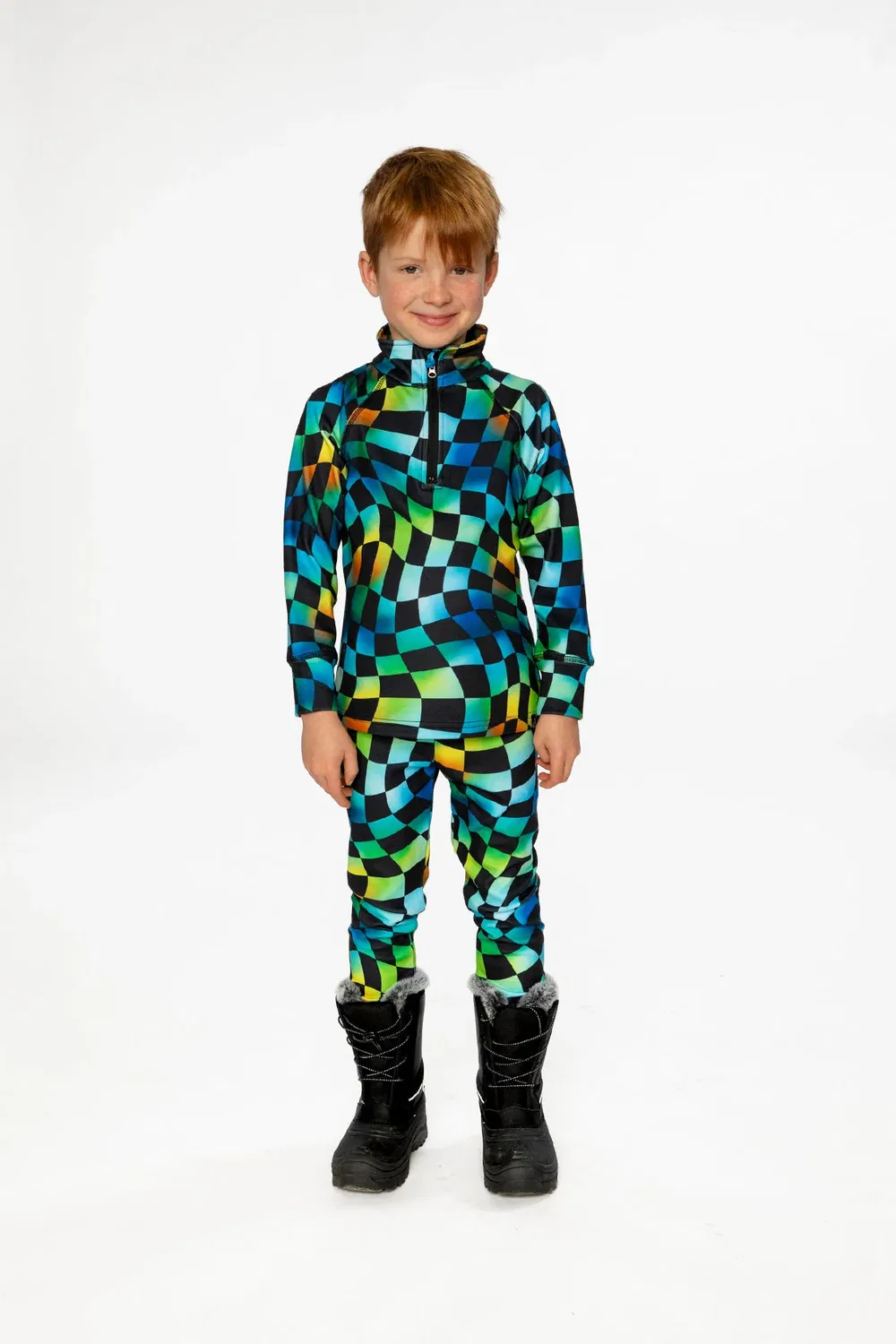 Детский термокомплект из двух предметов с принтом Blue Checkered Print Deux par Deux — фото 4
