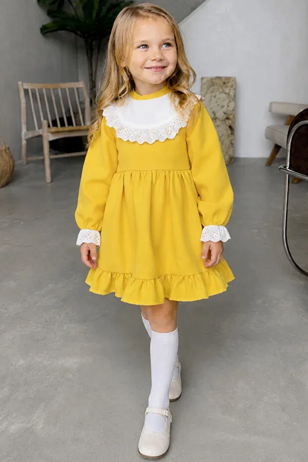 Детское платье для девочек с длинным рукавом Ruby Mustard Parla Kids, Yellow — фото 3