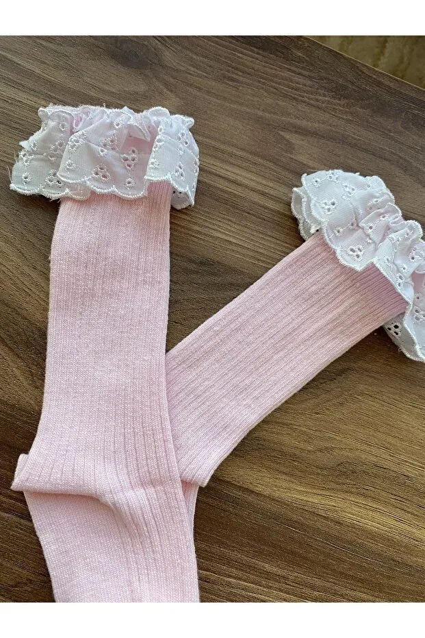 Детские носки для девочек с узором Scalloped knee socks baby Cherub, Pink