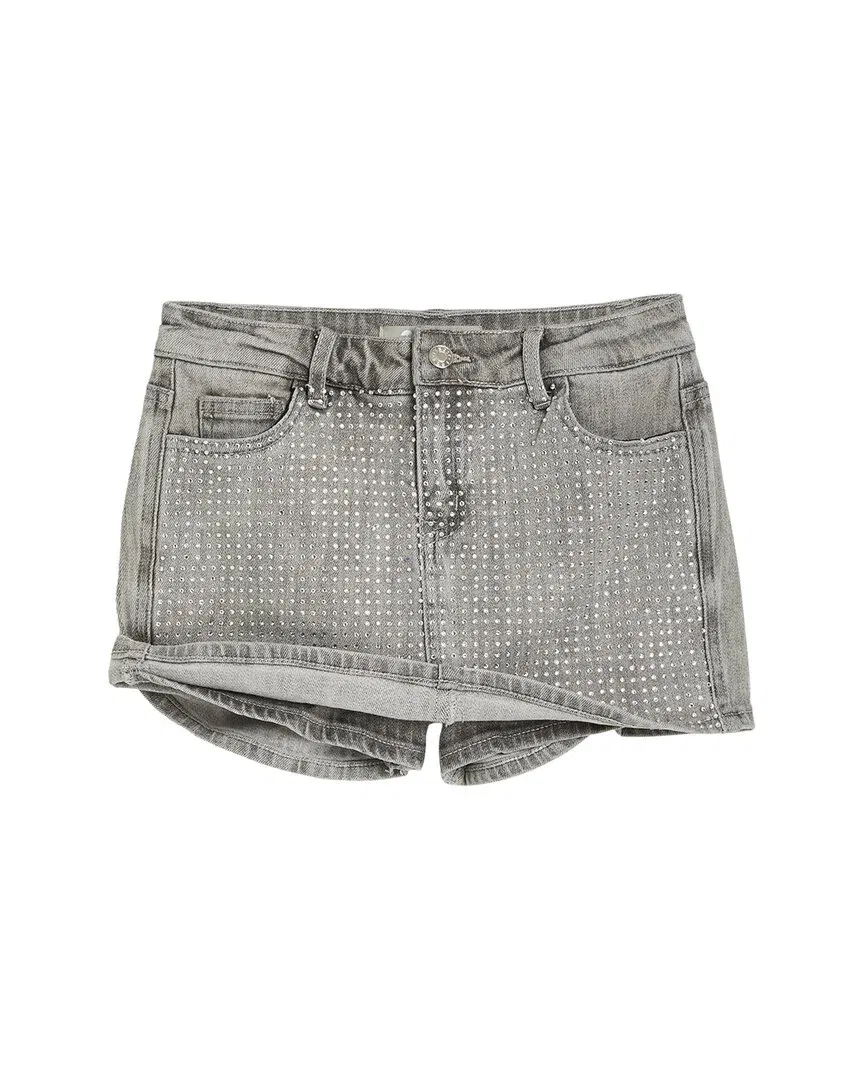 Детская юбка-шорты с принтом в клетку и стразами Tractr Jeans Grid Rhinestone Skort, серый — фото 2