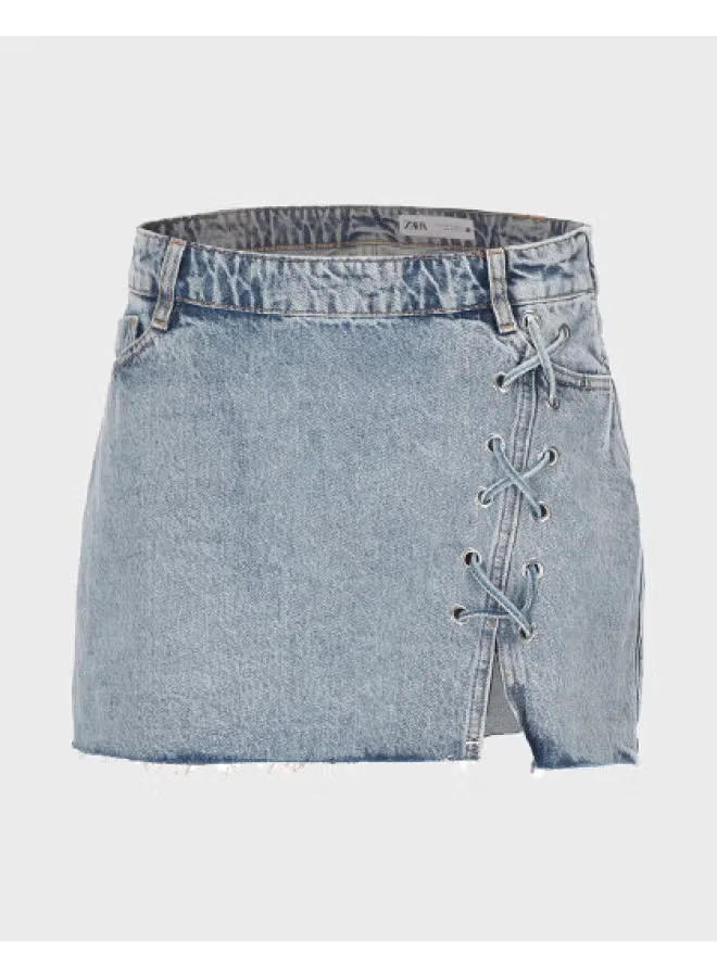 Юбка мини джинсовая с запахом и разрезом Zara, синий