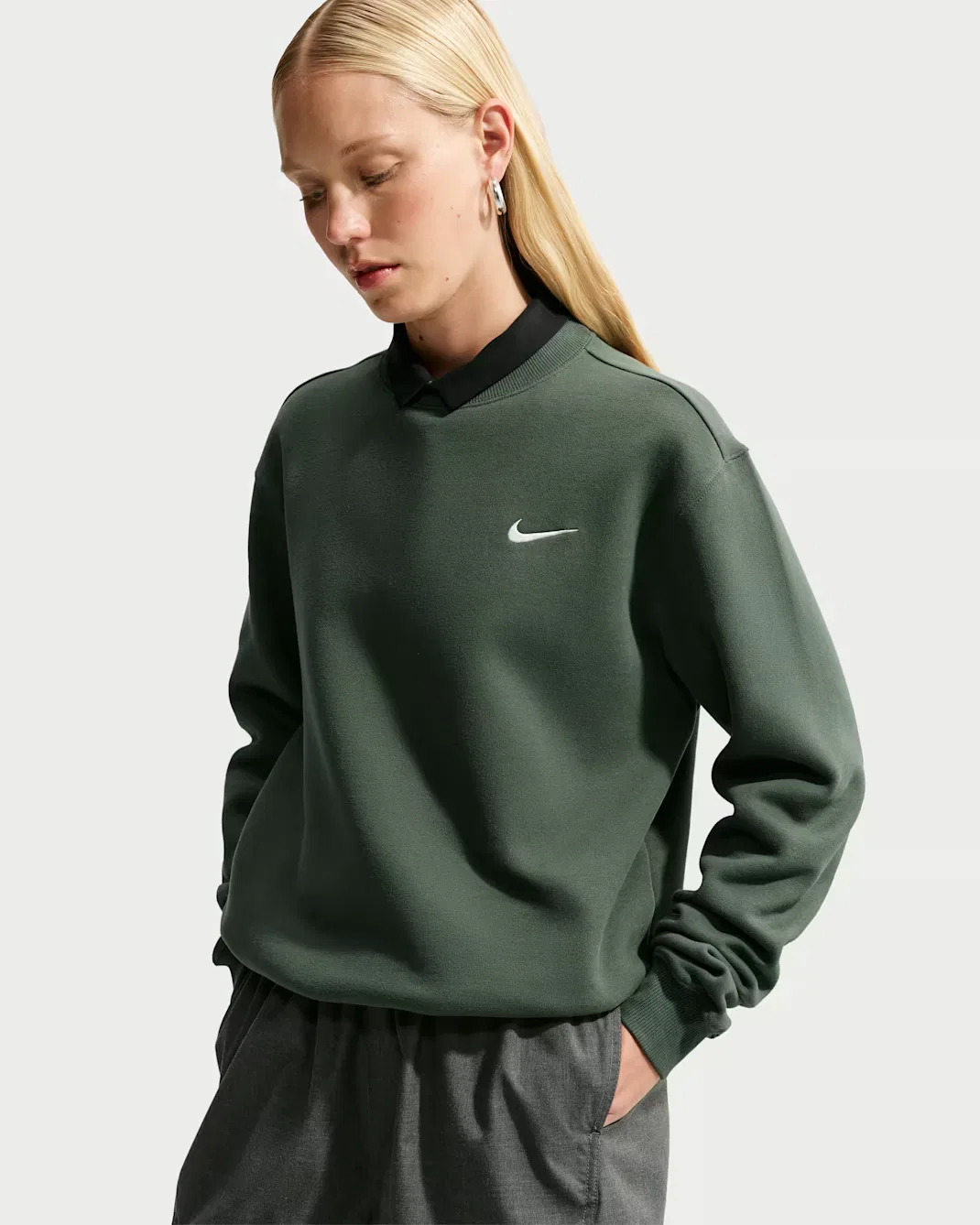 Women's Crew Nike Studio Fleece Medium Weight, Camo Green/Sail