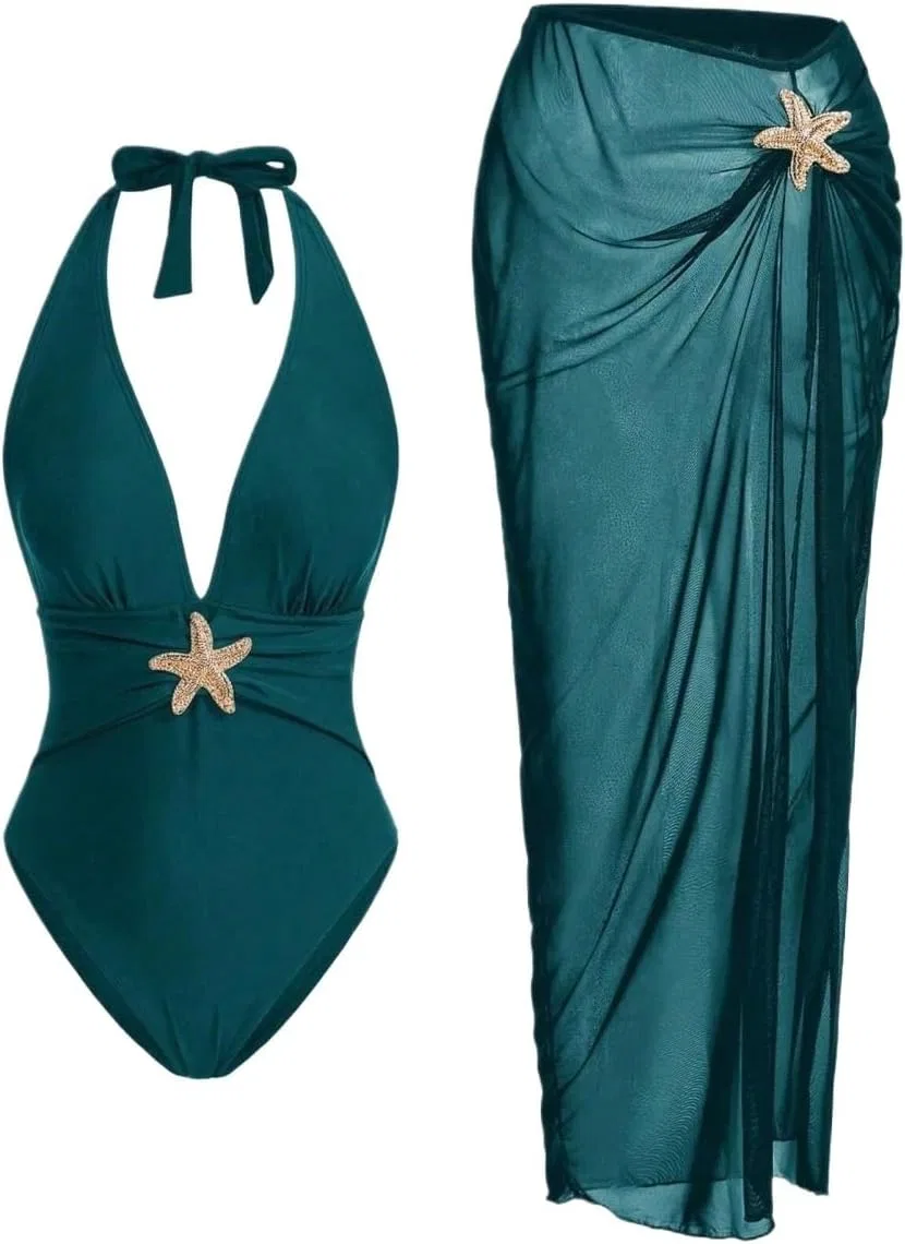 Женский монокини с завязками на шее Halter, Elegant, Teal Blue