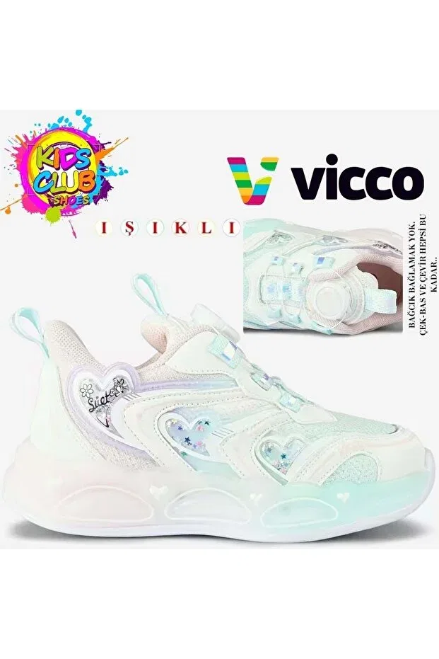 Детские спортивные кроссовки для девочек с подсветкой Benetti smart lace-up lighted orthopedic children's sports shoes Vicco, White