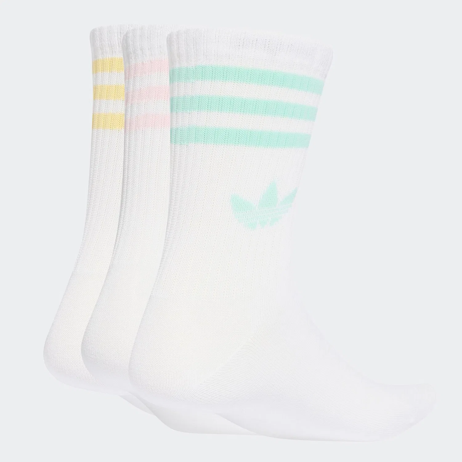 Мужские носки с тремя полосками Adidas Originals, White/Clear Pink/Clear Mint/Almost Yellow — фото 2