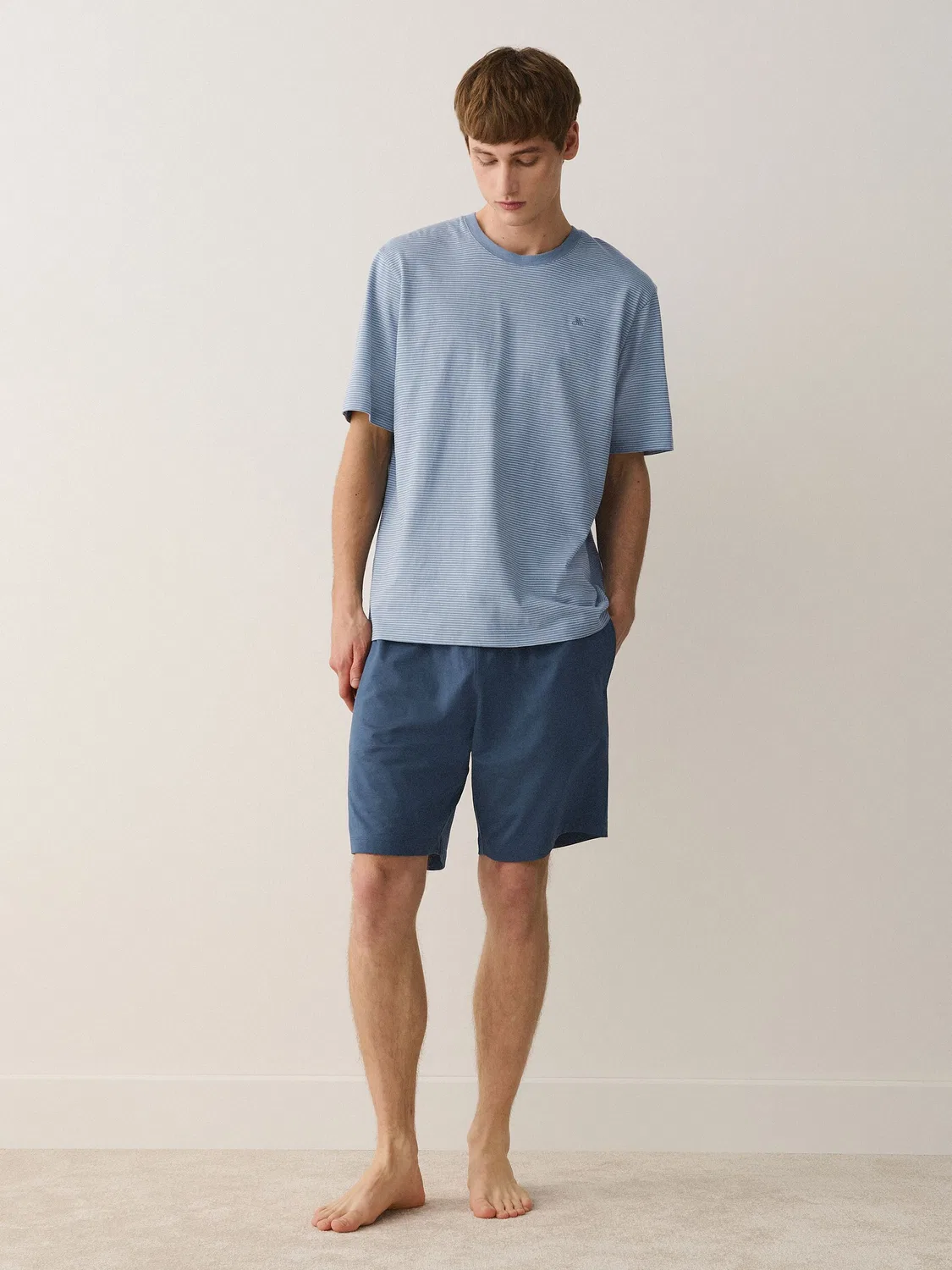 Пижама, полосатая, Indigo Blue Stripe Short Sleeve Jersey Pyjamas Set 2 Pack Next, Индиго — фото 3