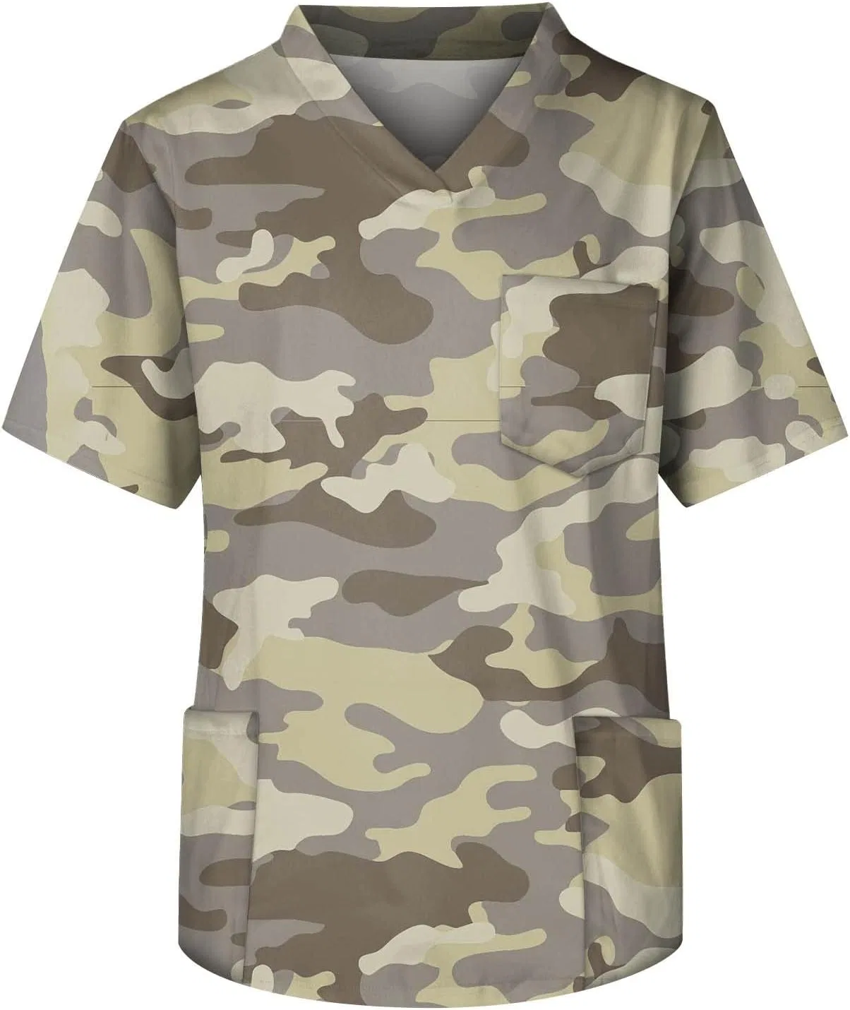 Мужская футболка с коротким рукавом V-образным вырезом и карманом, Khaki