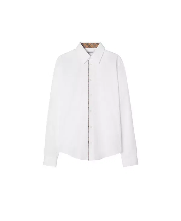 Мужская рубашка из хлопкового поплина Classic fit check piping cotton poplin shirt Burberry, Optic White — фото 3