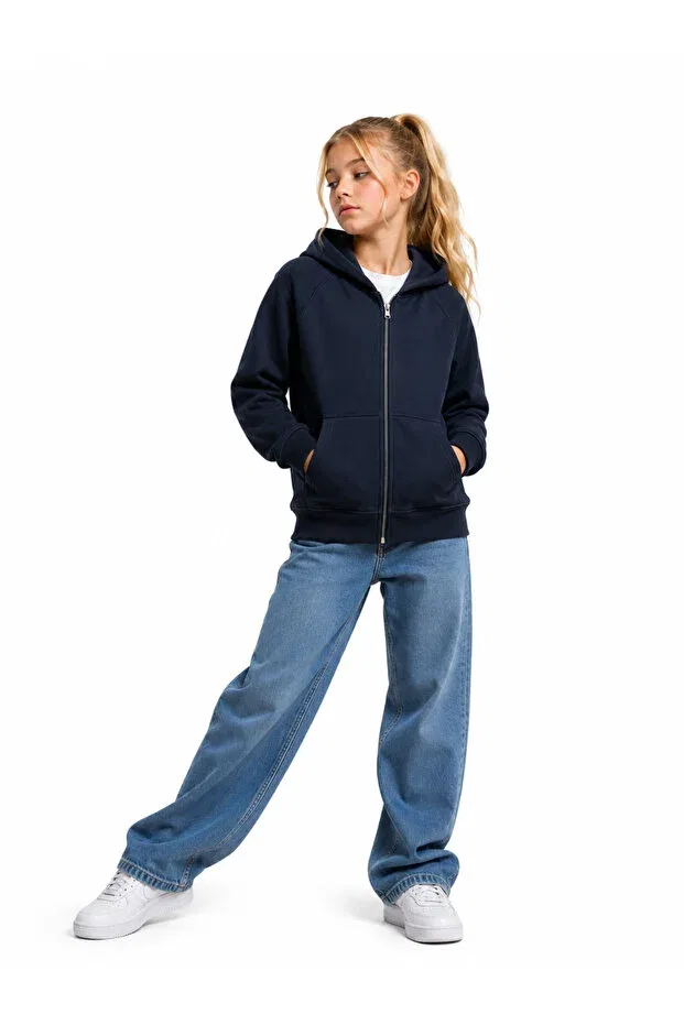 Детские свитшот с капюшоном на молнии для девочек Giyicem Tekstil, Navy Blue