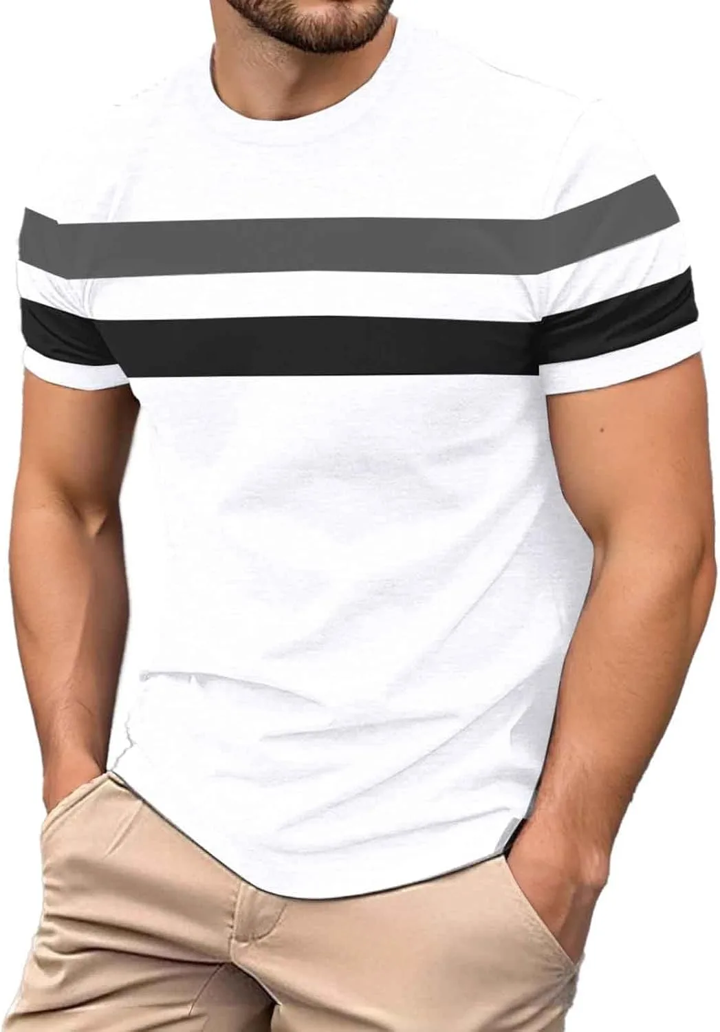 

Мужская футболка Casual с цветными блоками, короткий рукав, свободный крой